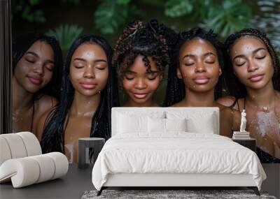 A group of women with braids and black hair are standing in a pool of water Wall mural