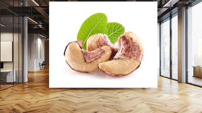 Salted cashew with leaves in closeup Wall mural