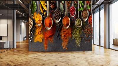 Spices on black background Wall mural