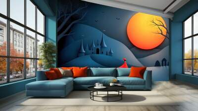 Peaceful Night Scene with Full Moon Photography. Wall mural