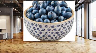 Ripe Blueberries in Floral Patterned Bowl. Wall mural