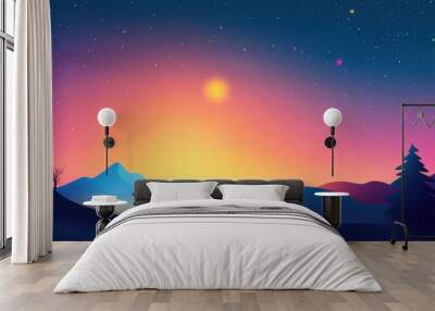 Tranquil Nighttime Scene with Silhouetted Figure and Vibrant Sunset Sky Wall mural