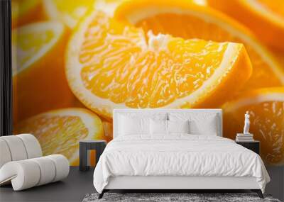 A close-up of fresh orange slices showcasing their vibrant color and juicy texture. Wall mural