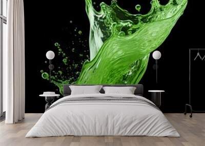 A dynamic splash of green water on black background Wall mural