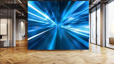 Abstract blue light speed background with motion blur and glowing lines, futuristic technology concept Wall mural