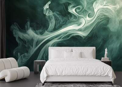 Abstract swirling smoke or fog in shades of green and white, creating a mystical atmosphere. Wall mural