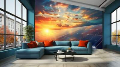 solar panels against the sky with a sunset Wall mural