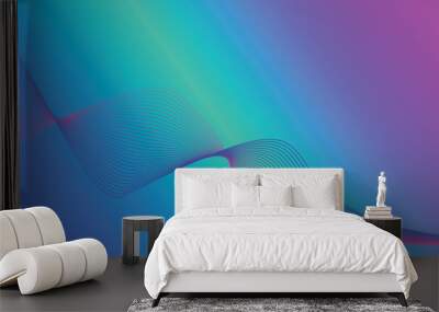 blue green turquoise purple tech wavy lines gradient background  Wall mural