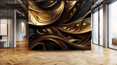 Abstract Gold and Black Swirls with a metallic texture Wall mural