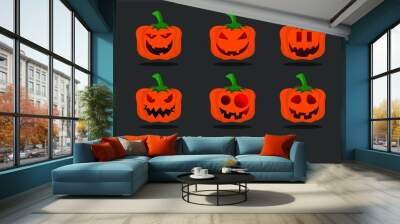 Halloween poster template with scary cemetery and zombie background with seamless pattern of a pumpkins Wall mural