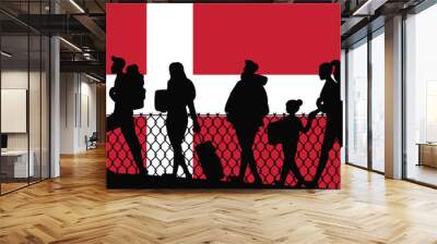 Immigration and refugees front of Denmark flag, immigrant and refugee concept, Denmark immigrants, refugee day, freedom and human rights idea, poverty and illegal immigrants Wall mural