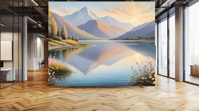 lake and mountains Wall mural