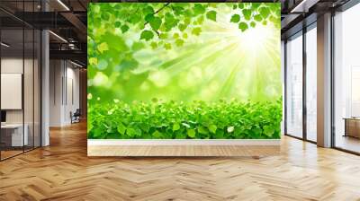 Vibrant green foliage bursts with life under dappled sunlight, creating a natural bokeh frame Wall mural