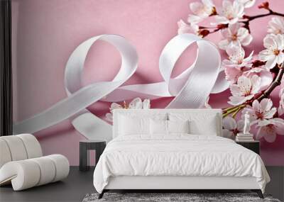 wedding rings on pink flower Wall mural