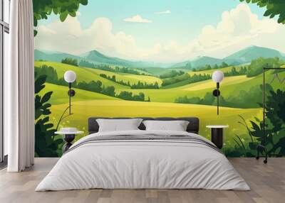 Green Meadow  Rolling Hills  Blue Sky Landscape Wall mural