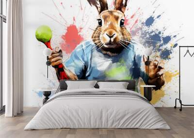 Watercolor hare, isolated, Hare squash player style image, bright image, watercolour style on white background Wall mural