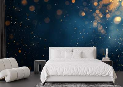 abstract dark bleu background with gold particles, Christmas or new year background. Beautiful background for Christmas or New Year with copy space. Design for banner, greeting card, invitation card,  Wall mural