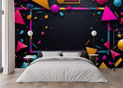 Back To The 90's Backdrop on black background, 90s Theme Party Decoration, Retro Birthday Sign, Nostalgic Disco, Millennial Gen Z Hip Hop Banner. Typical retro background of the 90’s Wall mural