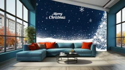 Christmas and Happy New Year background starry sky, snowflakes, text 