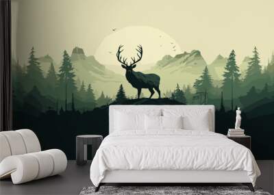 copy space, vector illustration, forest silhouette in the shape of a wild animal wildlife and forest conservation concept. Beautiful design for wildlife preservation, environmental awareness. Nature c Wall mural