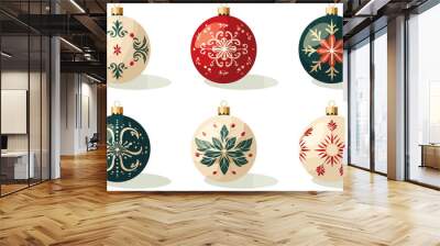 flat 2d vector illustration set, beautiful decorated christmas bauble isolated on white background.  Wall mural