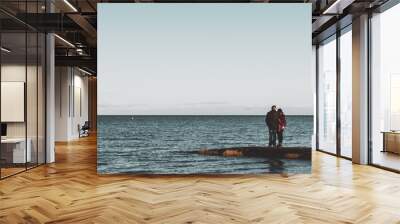 two person  at the beach in a minimalist wintry composition  Wall mural