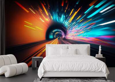 Speed of light in orange and blue, colorful background, Generative AI Wall mural