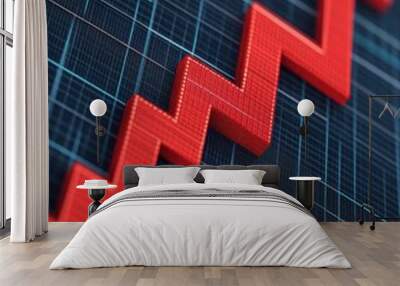 Close up of a 3D Red Operational Efficiency Graph Showing a Rising Trend Wall mural