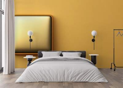 Golden Square Button on a Yellow Background, Minimalist Design Element Wall mural