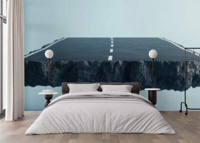 Surreal Floating Island with Asphalt Road, A Modern Concept of Isolated Journey Wall mural