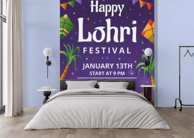 Happy Lohri Day Poster. Event Party, Lohri Day, Fire Work Dance Music Lohri, Lohri Wall mural