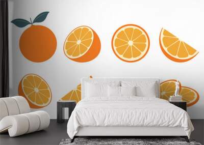 big vector collection of fresh oranges. orange fruit isolated on white background. vector illustrati Wall mural