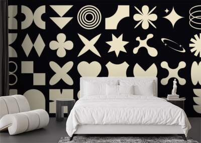 Big vector set of brutalist geometric shapes. Trendy abstract minimalist figures, stars, flowes, circles. Modern abstract graphic design elements.Vector illustration Wall mural