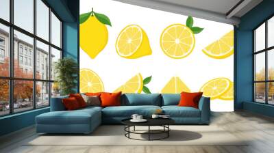 Fresh lemon fruit. Collection of lemon vector icons isolated on white background. Vector illustration Wall mural