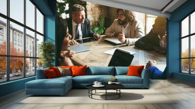 Multiracial business people working inside bank office - Soft focus on right african girl face Wall mural