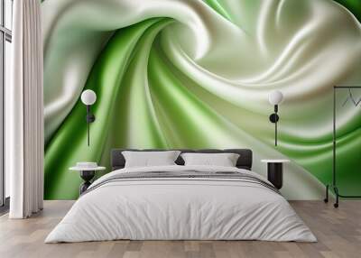 white mint green silk silky satin fabric elegant extravagant luxury wavy shiny luxurious shine drapery background wallpaper seamless abstract showcase backdrop artistic design material texture Wall mural