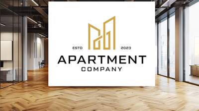 apartment building line art logo icon vector illustration design Wall mural