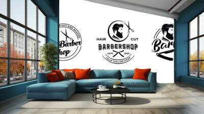 Simple vintage barbershop logo design set inspiration template Wall mural