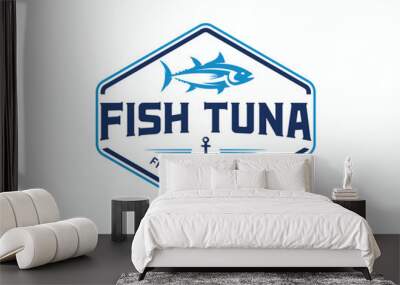 Tuna fish seafood logo vintage label badge design template Wall mural