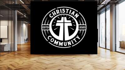 Vintage retro christian community badge logo stamp design template Wall mural