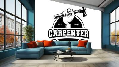 Carpenter logo design in rustic retro vintage style. Handyman logo design Wall mural