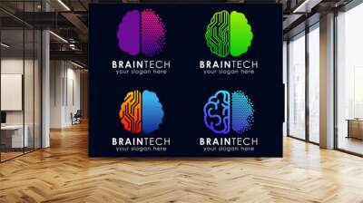 digital brain logo design. brain tech logo template vector icon Wall mural