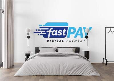 Digital wallet logo design template with pixel effect. Logo concept of credit card, crypto wallet, fast online payment. Wall mural