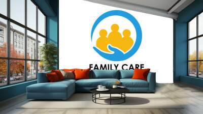 family care logo design template with hand care vector icon illustration Wall mural