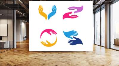 hand care logo design template. hand care vector icon illustration Wall mural