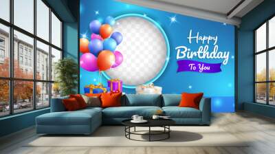 Happy birthday background design with realistic balloons Wall mural