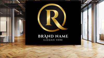 luxury letter R logo template in gold color. Royal premium logo template vector Wall mural