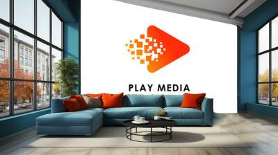 pixel play media logo design template. play icon symbol design Wall mural