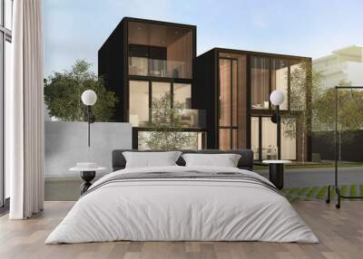 3d rendering black loft modern house Wall mural