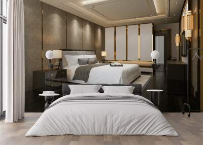 3d rendering luxury modern bedroom suite tv with wardrobe Wall mural